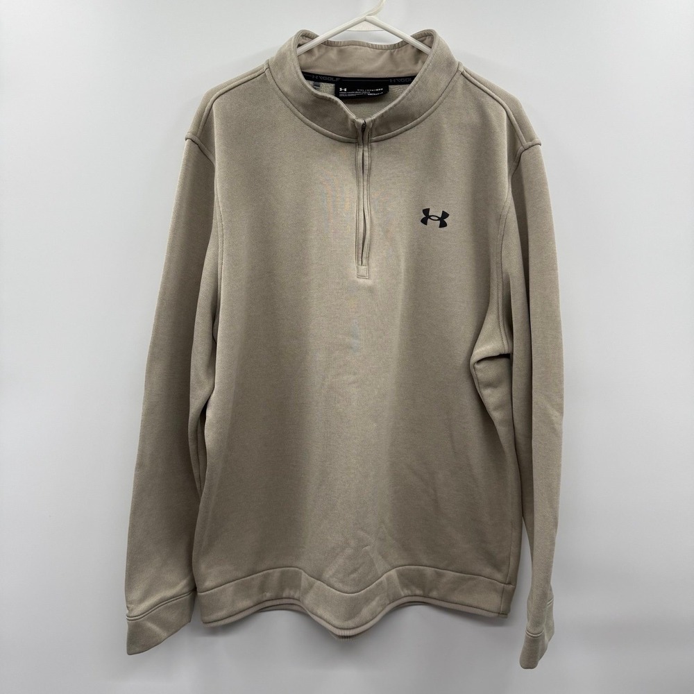 Under Armour Men's ColdGear Golf Quarter Zip Pullover Size XXL Beige Tan Loose